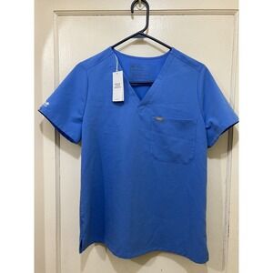 Figs Catrina Scrub Top M Ceil Blue Aya Healthcare Embroider Nurse Doctor Medical